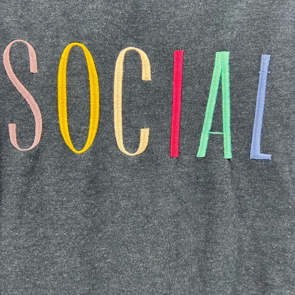 Wildfox Social embroidered navy pullover sweatshirt S casual fall winter cotton